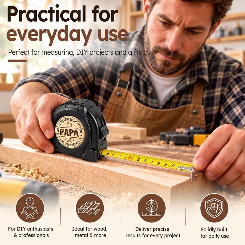 TUZELIYA Papa Birthday Gifts from Daughter Son, 16.5ft 5M Tape Measure Gifts for Him Men, No One Measures Up to You Papa, Daddy Presents, Dad Gifts for Christmas Fathers Day Thanksgiving B0HCZ5MCR9