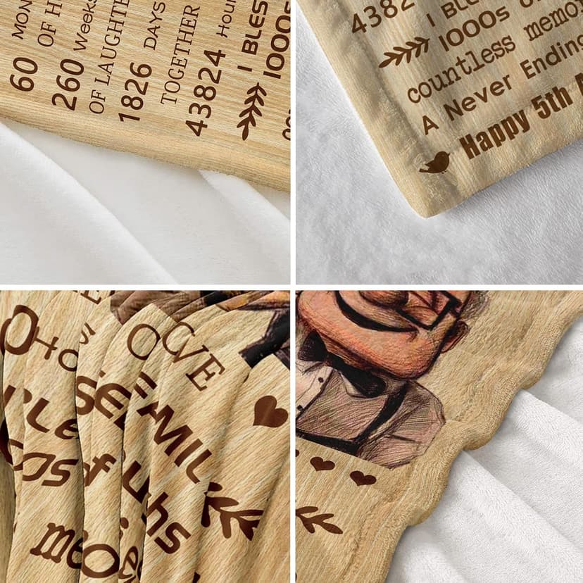 5 Year Anniversary Blanket Gifts for Wife/Her, 5 Year Marriage Anniversary Blanket Gifts 60’’X50’’, 5th Anniversary Romatic Gifts for Him/Couple, Gift for 5th Wedding Anniversary