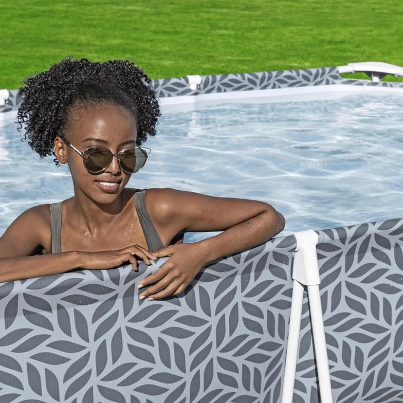 Bestway Steel Pro Rectangular Swimming Pool Above Ground Outdoor Backyard Framed Pool Set with 330 Gallon Filter Pump, 12' x 6' 7" x 26", Gray