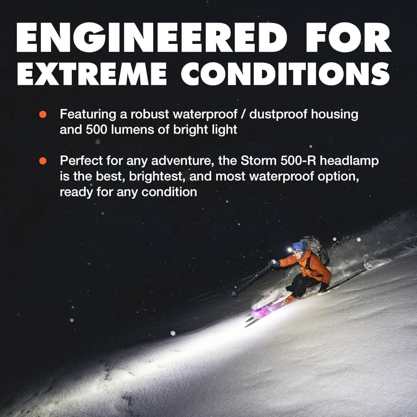 BLACK DIAMOND Storm 500-R Rechargeable Headlamp | 500 Lumens Brightness | Micro-USB Charging | Waterproof & Compact | Camping, Hiking, Running | BD Black