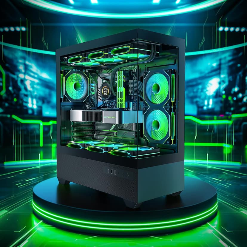 Gaming PC Case, Type-C ATX Computer Case with 6 PWM ARGB Fans Pre-Installed, Full Tower PC Case Full-View Dual Tempered Glass, Black(H2)