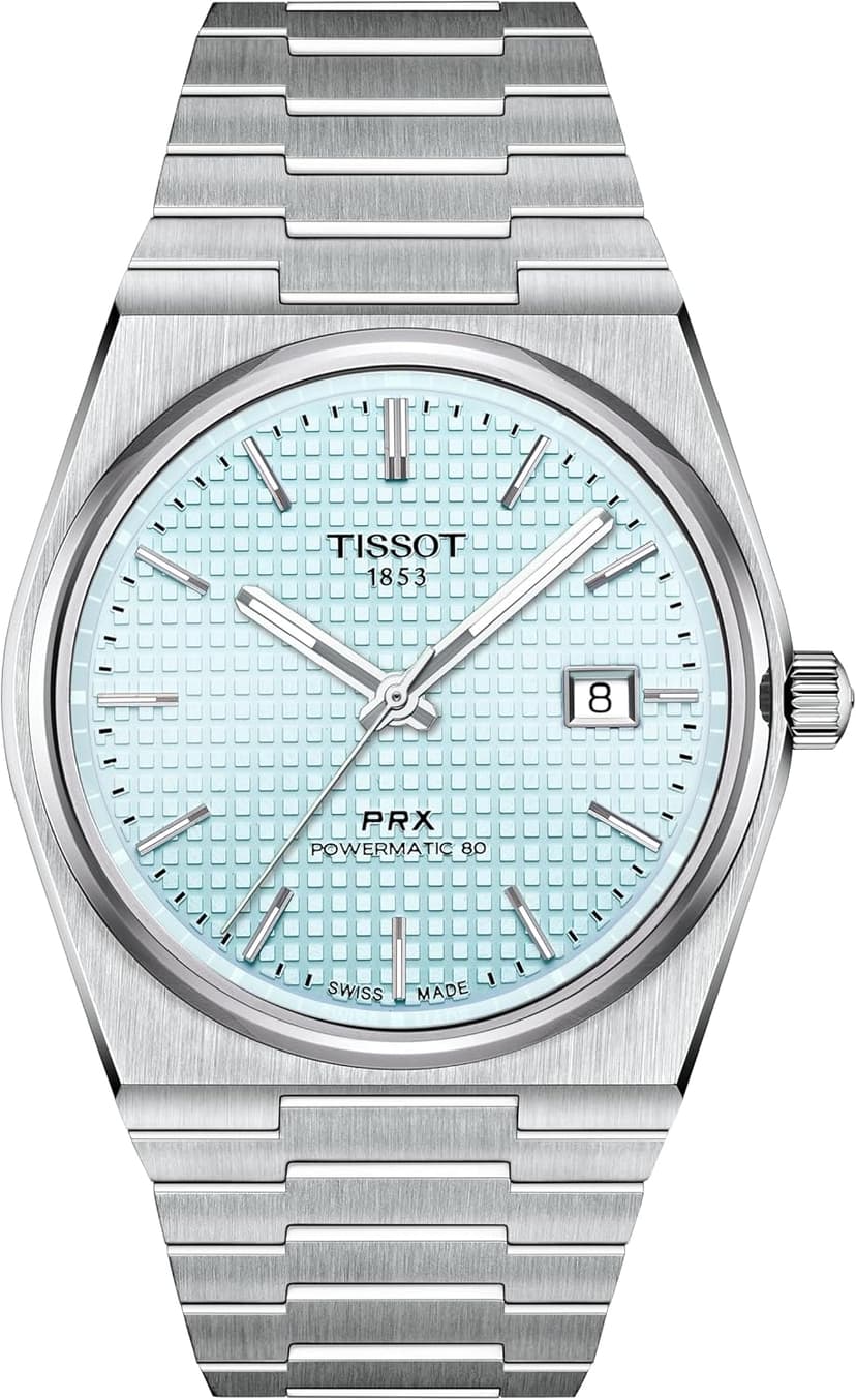Tissot PRX Powermatic 80 316L Stainless Steel case, Swiss Automatic Watch for Men & Women, Ice Blue Dial, Stainless Steel, (T1374071135100)
