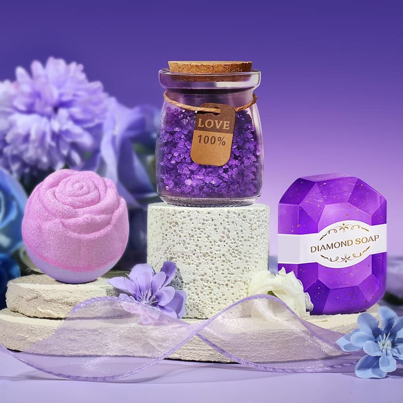 Birthday Gifts for Women, Thank You Gifts for Mom, Gifts for Wife, Girlfriend, Sister, Gift Set Idea for Her Christmas - Purple Gift Basket with 20 Oz Novelty Drinking Glasses