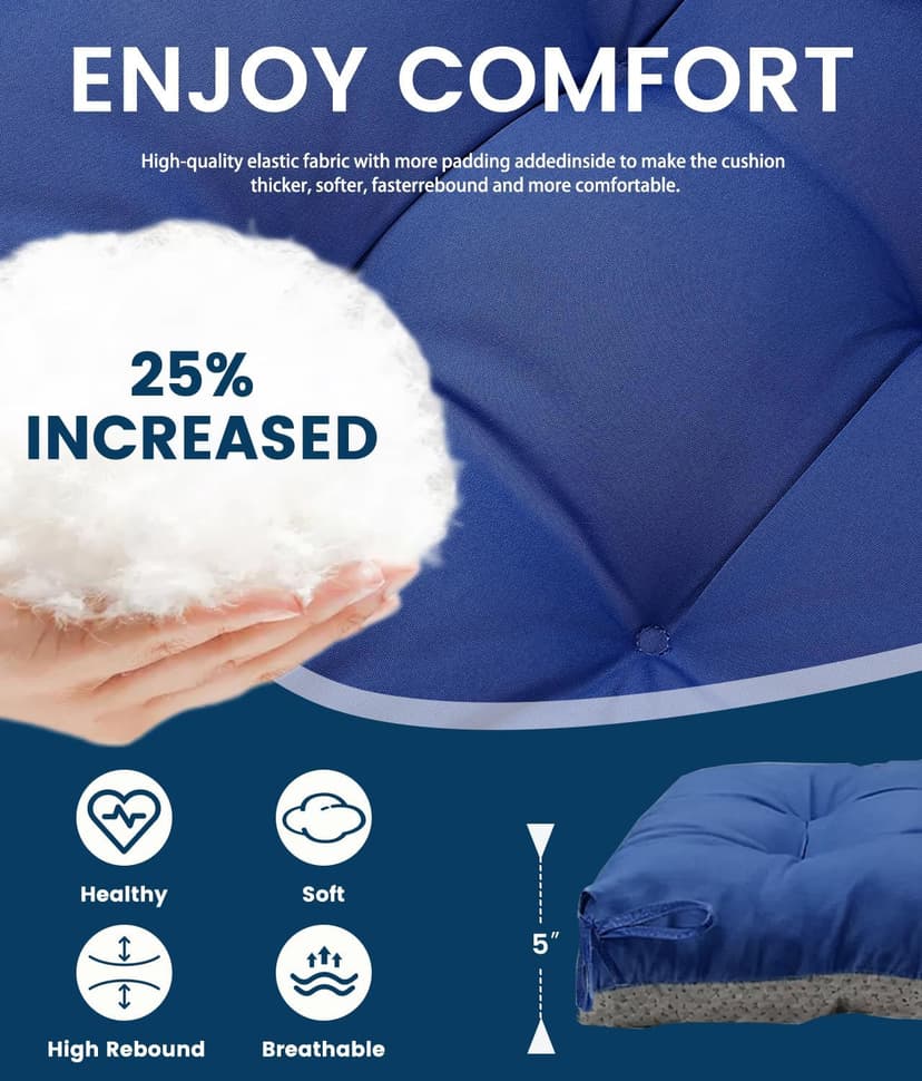 FOOWIN Adirondack Chair Cushion Set of 4, Thickened Rocking Chair Cushion,48.5×20.8×5.7 Inches,High Back Patio Cushions with Ties, Waterproof & UV-Protected, for Indoor and Outdoor, Navy Blue
