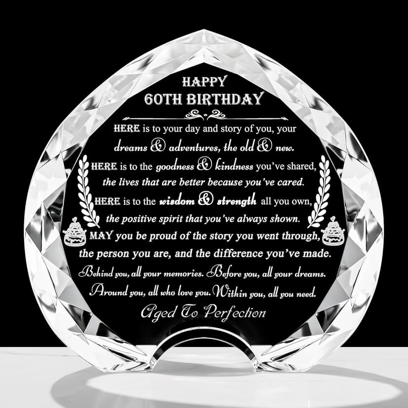 60th Birthday Gifts for Women Men - Crystal Heart Personalized 1964 60 Year Old Present for Her Him - Happy Birthday Gift Ideas for Mom Dad Unique