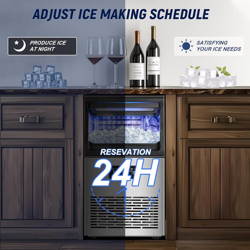 SOZT® Under Counter Ice Maker Machine, 100LBS/24H Stainless Steel Commercial Ice Machine, 20LBS Storage Capacity, Self-Cleaning Freestanding Ice Cube Maker for Home, Bar, Restaurant, Office