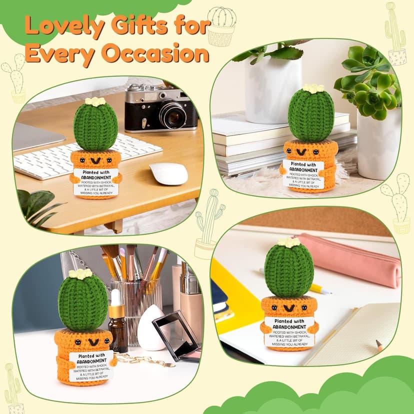 Funny Retirement Gift for Woman Men, Coworker Farewell Leaving Going Away Goodbye Gift for Women Coworker Boss Friend Teacher, Moving Away Off to College, Crochet Abandonment Cactus Decroration Card