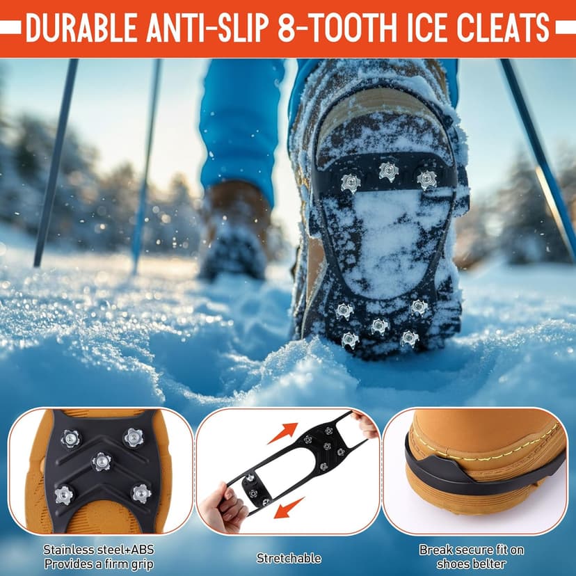 Gulfmew Ice Fishing Safety Kit, Durable Emergency Gear with Compact Ice Picks, One Pair of 8 Tooth Creepers for Boots, Whistle with Reflective Strips and Spring Line Cutting Scissors