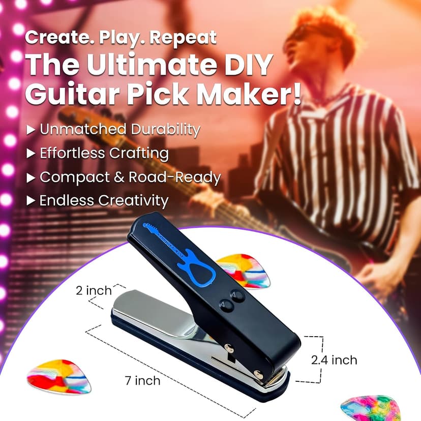 Custom Pick Maker for Musicians, Leather Key Chain Holder, Pick Strips with Artwork & File, Unique Gifts for Men & Women DIY Guitar Picks Punch Mega Pack with Pick Punch Tool - Blue B00C7AFDVM
