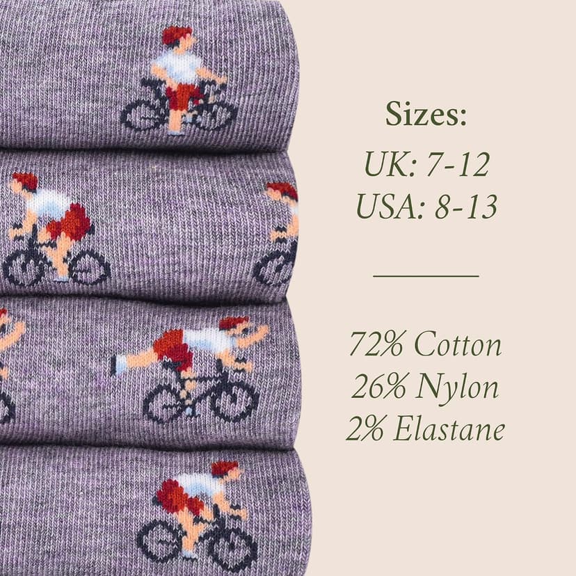 1 x Pair, Size 8-13, Purple, Premium Cotton Blend - Cycling Gift for Dad, Boyfriend & Bike Enthusiasts - The Athletic Gent The Sunday Cyclist Socks - Funny Cycling Socks - Fun Cycle Gift for Men B0H4HRDMP5