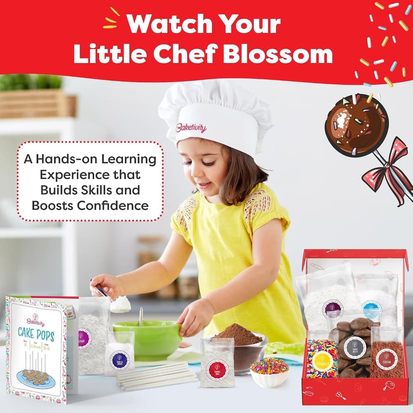 Bake 10–12 Treats with Decorating Supplies, Activity Book, and Simple Recipe Gift Idea for Boys and Girls Ages 4-12 Baketivity DIY Cake Pop Kids Baking Kit with Pre-Measured Ingredients B01L5XL49G