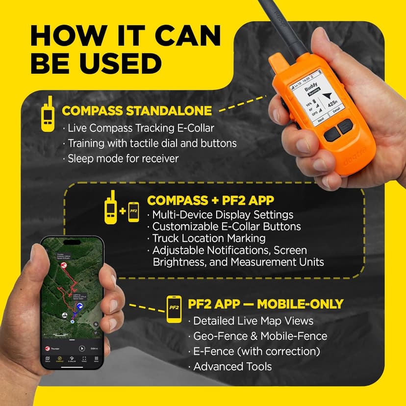 Dogtra PATHFINDER2 MINI Compass Live GPS Dog Tracking & Training System - 4-Mile Range E-Collar Handheld with No Subscription, Offline Maps, GPS Fence, Expandable up to 21 Dogs, for Dogs 15+ lbs