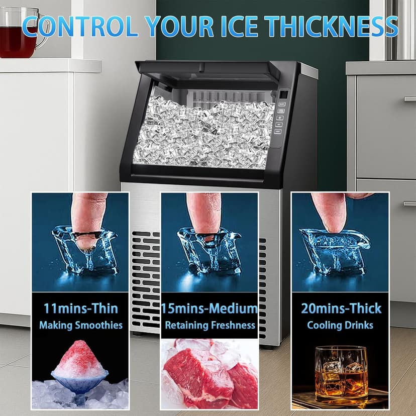 Commercial Ice Machine, 100LBS/Day Stainless Steel Freestanding Large Ice Maker, 36 Cubes in 11Mins, 24H Timer, Self-Cleaning, Ideal for Restaurant, Bars, Home and Offices