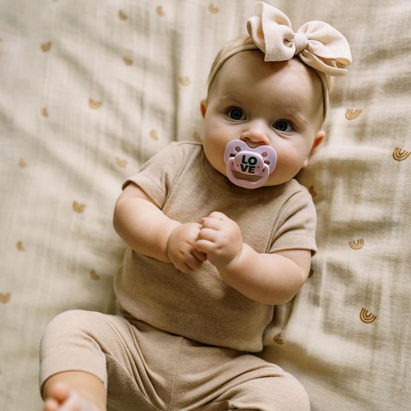 Dr. Brown's Advantage Baby Pacifier, Fully Symmetrical Soother with Soft Silicone Bulb, Lavender Love, 0-6m, BPA Free, 2 Pack