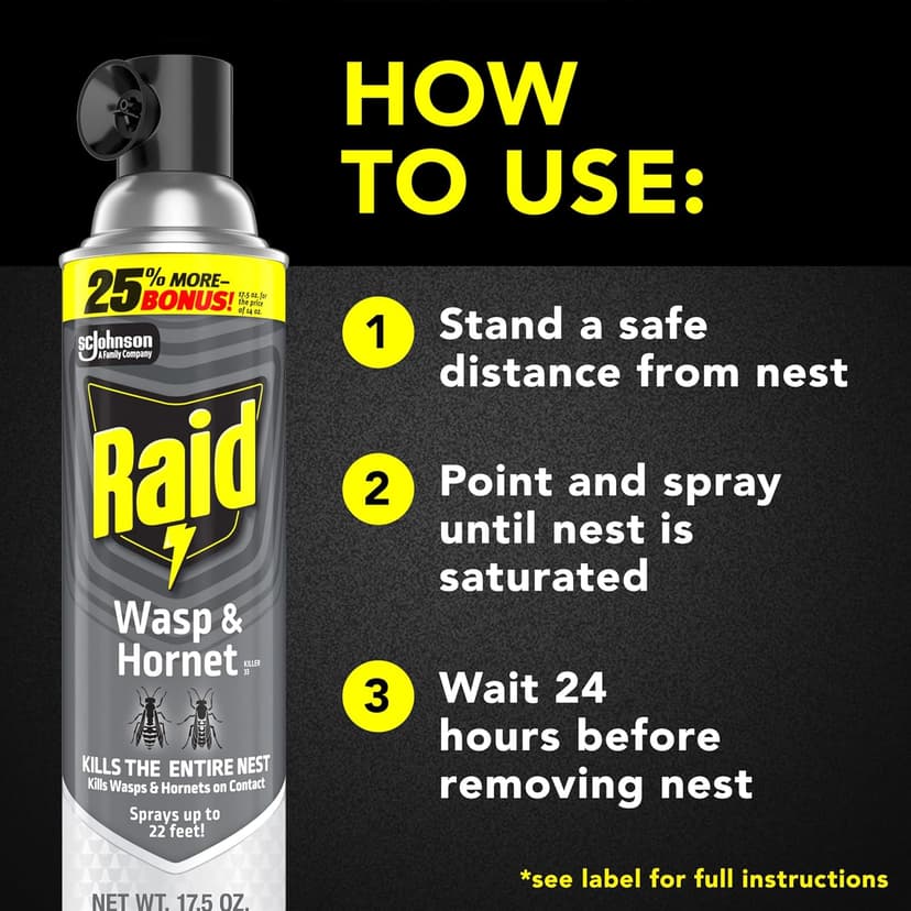 Raid Wasp & Hornet Killer Spray, Kills the Entire Nest, For Paper Wasps, Yellow Jackets, Mud Daubers, and more, 17.5 oz