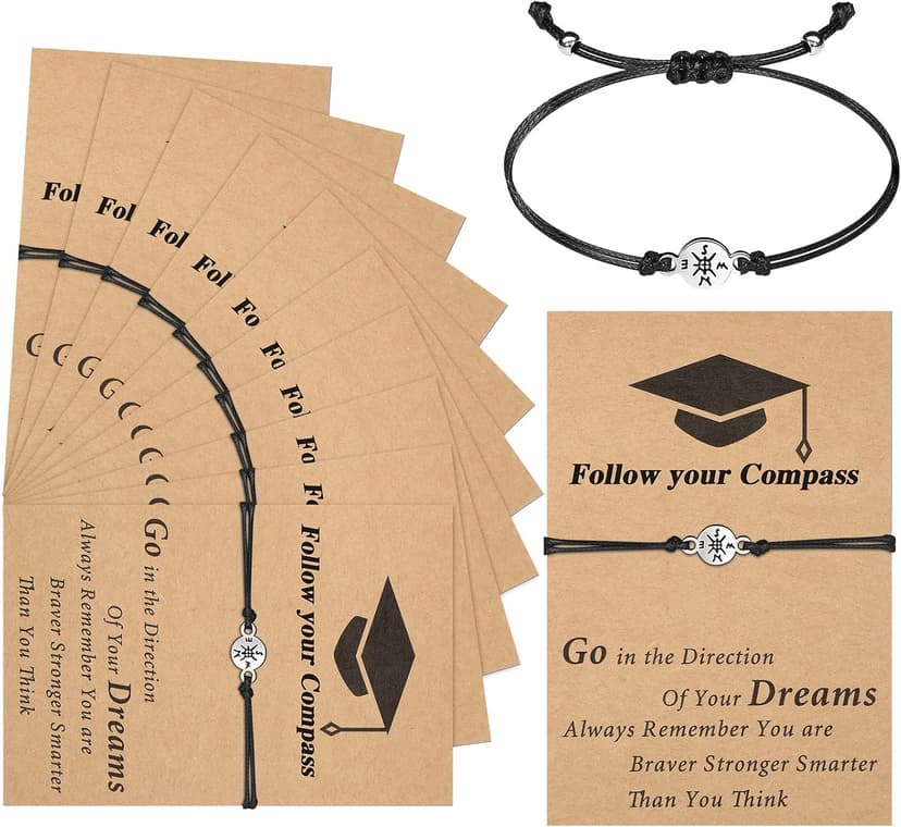 Sureio 10 Pcs 2026 Graduation Gifts Adjustable Compass Bracelets with Blessing Cards Class of 2026 Senior Night Gifts for College University Middle High School Student Grad Present B09P18KW1R