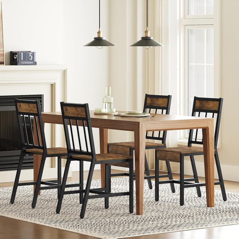 YATINEY Dining Chairs Set of 4, Industrial Kitchen Chairs with Metal Frame, Slanted Back, Wooden Dining Chair Set, for Kitchen, Living Room, Rustic Brown and Black CY03L4BR