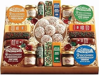 The Wisconsin Cheeseman 21 Favorites - Food Gift Box with Assorted Summer Sausage Meats, Cheese Bricks, Meats and Cheeses for Charcuterie Board Gift Basket