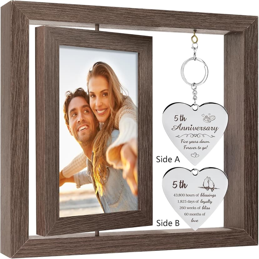 5 Year Aniversario Gift for Her 5yr Anniversary Picture Frame Wood Gifts for 5th Anniversary Wedding Photo Frames Gift for Wife 5 Year Anniversary Decorations for Couple Wedding Anniversary