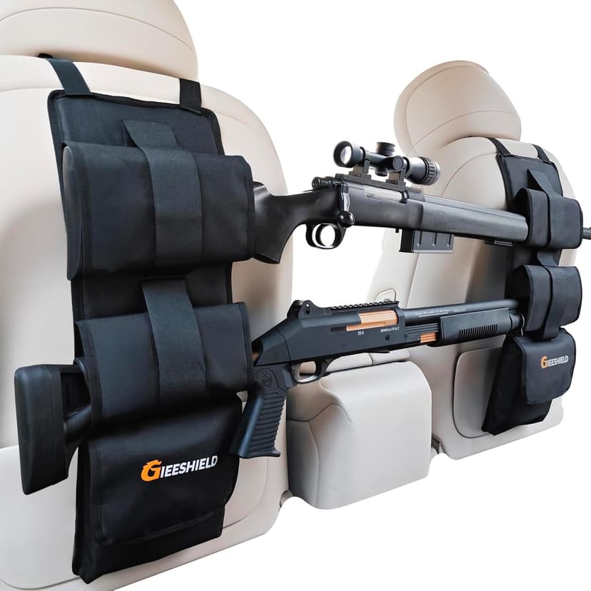 Truck Gun Rack（Set of 2）, Seat Back Gun Rack with Adjustable Straps, 600D Oxford Cloth, Universal Rifle Holder, PVC Coated, Secure Storage Pockets for Hunting Gear, Easy to Install Vehicle Gun Rack