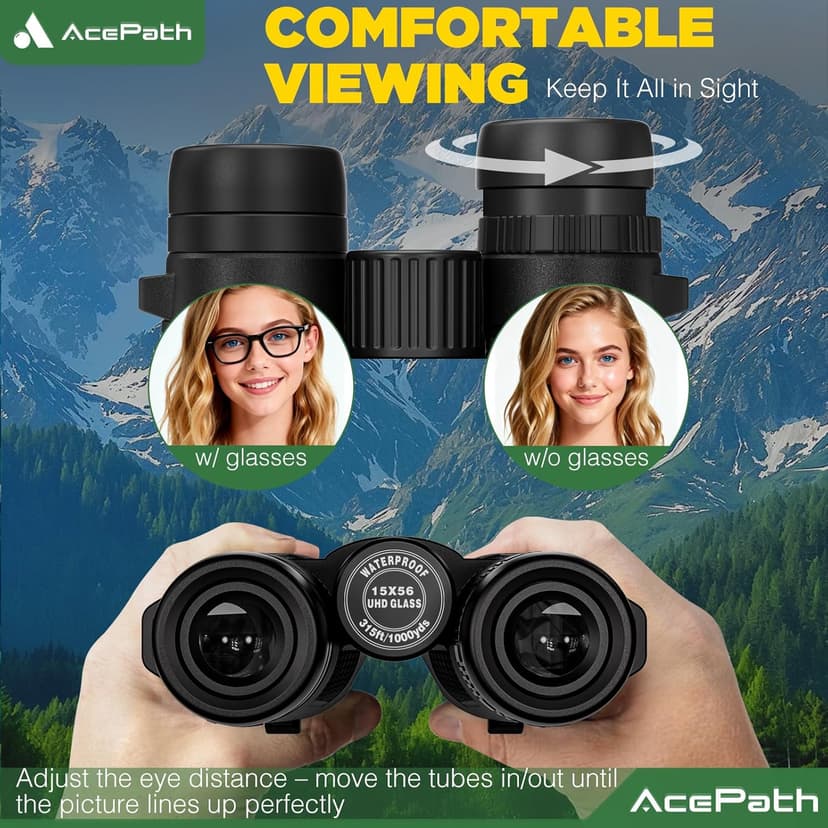15x56 Binoculars for Adults High Powered - Large View Binoculars with Clear Low Light Vision - Waterproof Compact Binocular for Hunting Camping Cruise Travel Bird Watching