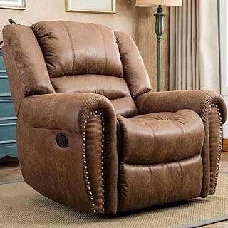 CANMOV Leather Recliner Chair, Classic and Traditional Manual Recliner Chair with Comfortable Arms and Back Single Sofa for Living Room, Nut Brown