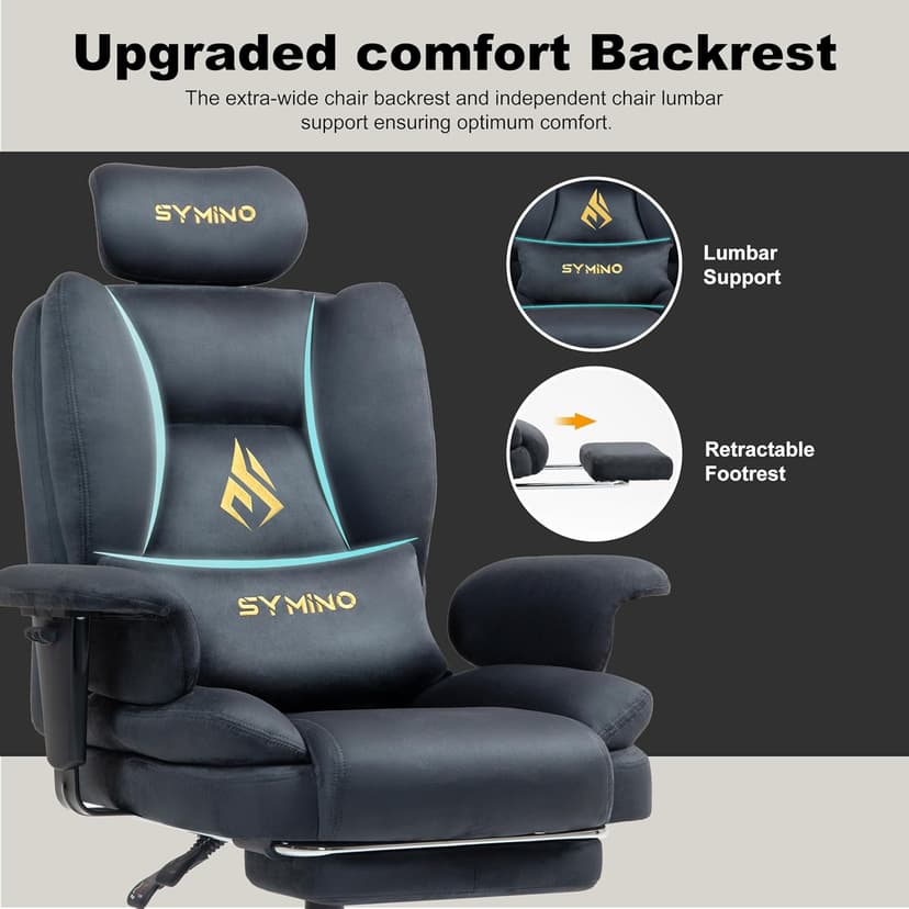 Symino Gaming Chair with Footrest, Up/Down Armrests, Suede Fabric Ergonomic Office Chair, 150° Recline Computer Chair for Desk, Gery