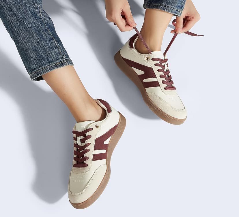 LUCKY STEP Women Classic Retro Gum Sole Fashion Sneakers Casual Tennis Skate Shoe Genuine Leather Walking Footwear Anti Slip Trainers
