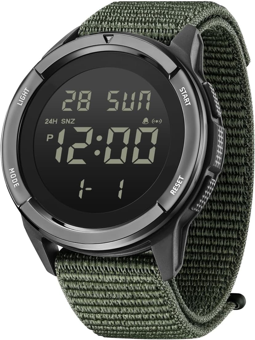 CakCity Digital Watch Military Watches for Men Black Tactical Sports Waterproof Men's Women's Wrist Watch with LED Backlight Nylon Band Stopwatch,Green