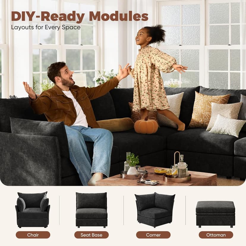 ABCASA Black Oversized Accent Chair with Removable & Washable Chenille Cover, Modern Mid-Century Upholstered Armchair, Deep Seat Comfy Reading Chair for Living Room, Pet & Kid Friendly