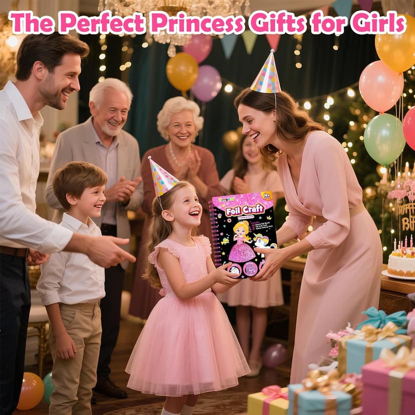 Mess-Free & No-Glue Activity,Kids Ages 4-10 Create 16 Sparkly Princess Unicorn Pictures,Halloween Toy & Birthday Gift for Kid FUNNYB&G Foil Art Craft Kit for Kids, Halloween Crafts Gift Toy for Kids B0DK6DYYD8