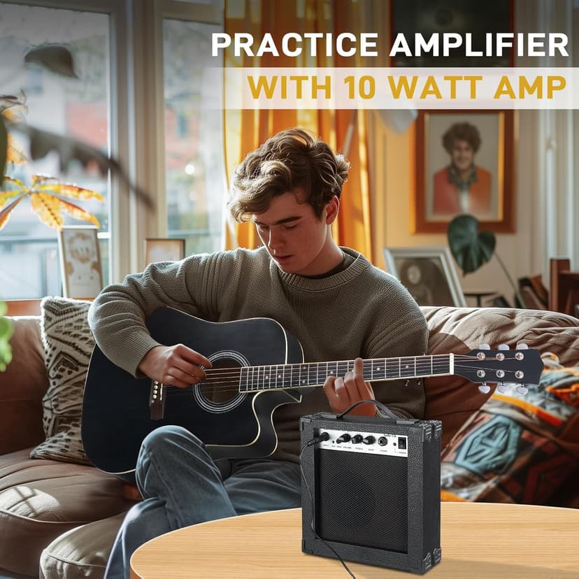 Ktaxon Full-Size Acoustic Electric Guitar with Amp, 41 Inch Basswood Body Guitars Kit for Beginner & Intermediate W/Bag, Strap, and Capo All Accessories Included (Black)