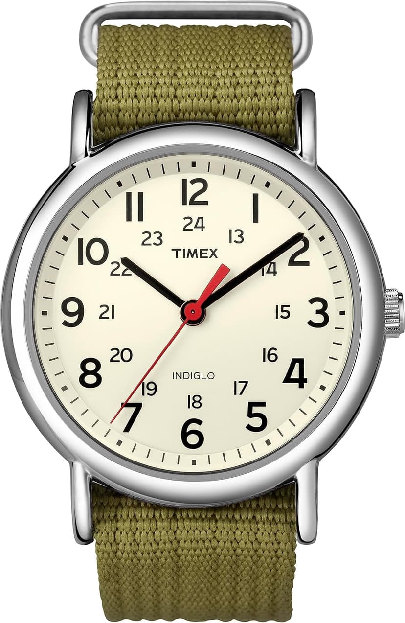 Timex Weekender 38mm Unisex Analog Watch | INDIGLO Backlight | Adjustable Durable Nylon Fabric Slip Through Strap | 24 Hour Time