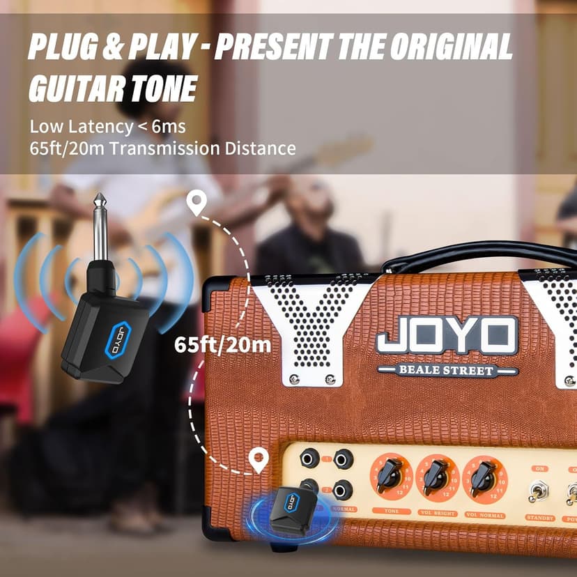 JOYO Wireless Guitar System 5.8GHz Wireless Guitar Transmitter Receiver with Charging Box 4 Signal Channel for Guitar Bass Electric Instruments (JW-06)