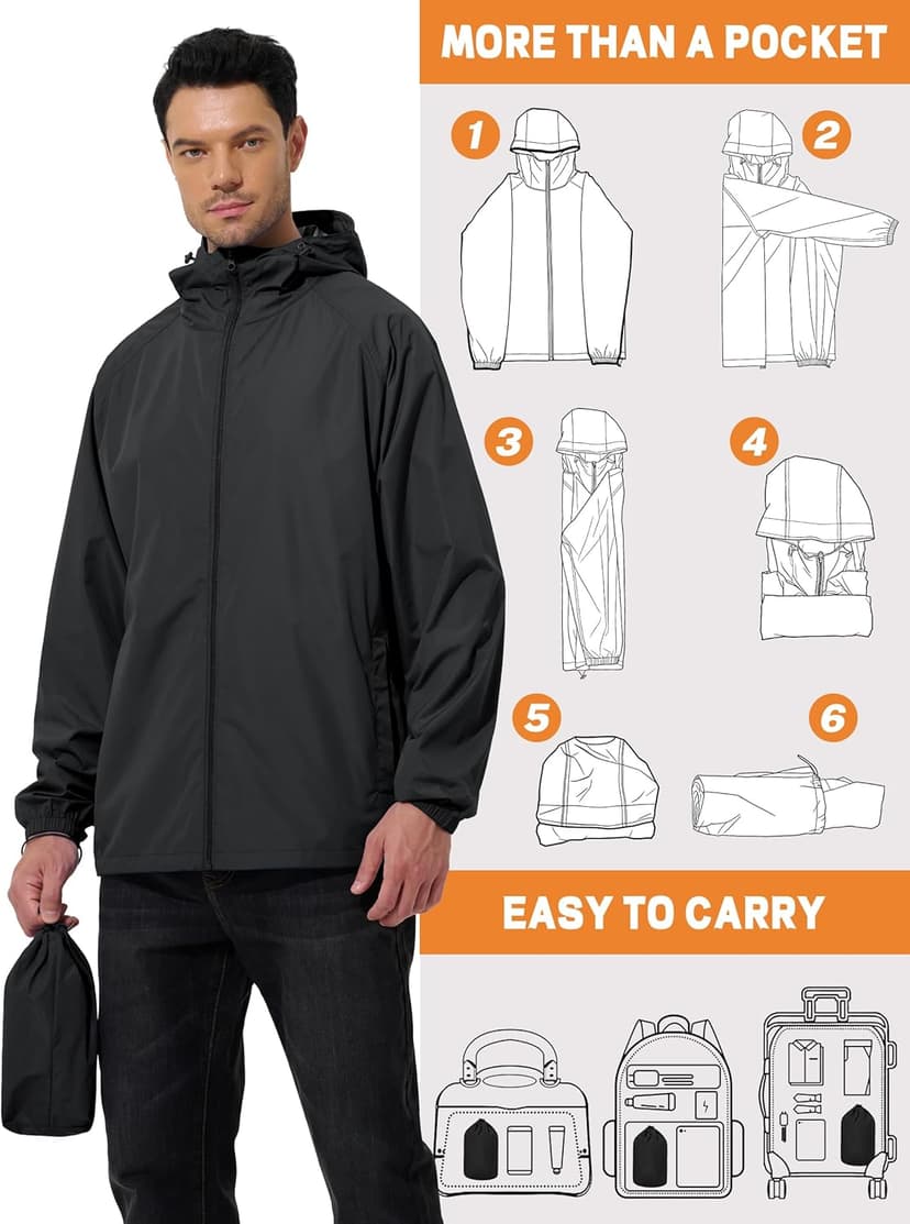 UIQUR Men's Rain Jacket Windbreaker Waterproof Jacket Raincoat Cycling Running Hiking Gear Hood Lightweight Packable