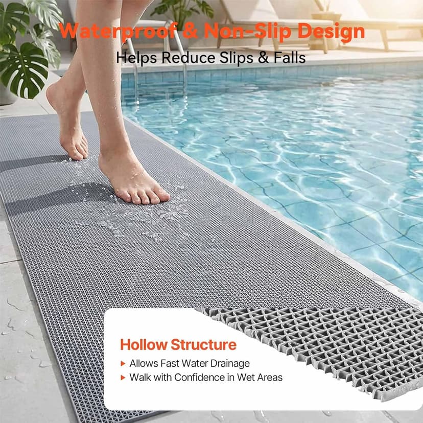 Drainage Non Slip Floor Mat 3x5 FT, Heavy-Duty PVC Rubber Runner Mat, Cuttable Flooring Roll for Wet Areas in Bathroom, Pool, Garage, Kitchen, Sauna, Indoor Outdoor Use, Gray