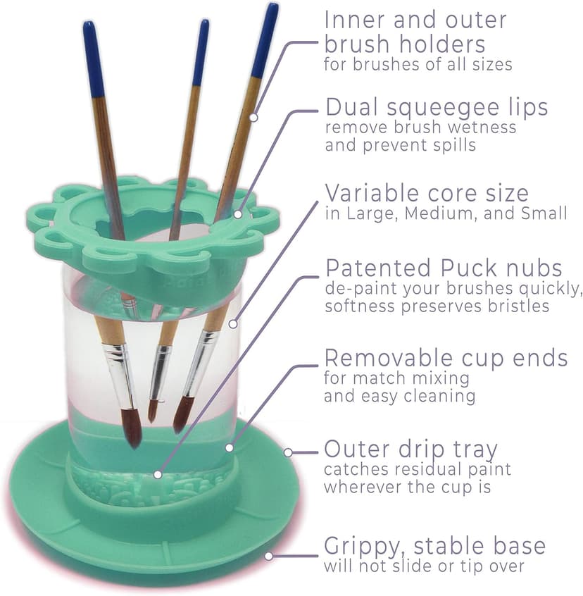Non-Spill Paint Water Cup & Brush Cleaner, Brush Holder, Squeegee Lips & Drip Tray, Acrylic, Watercolor, Art Supplies Paint Puck Ultimate Rinse Cup Paint Brush Cleaner, Mug (4 in), Green B07XVR2K3B