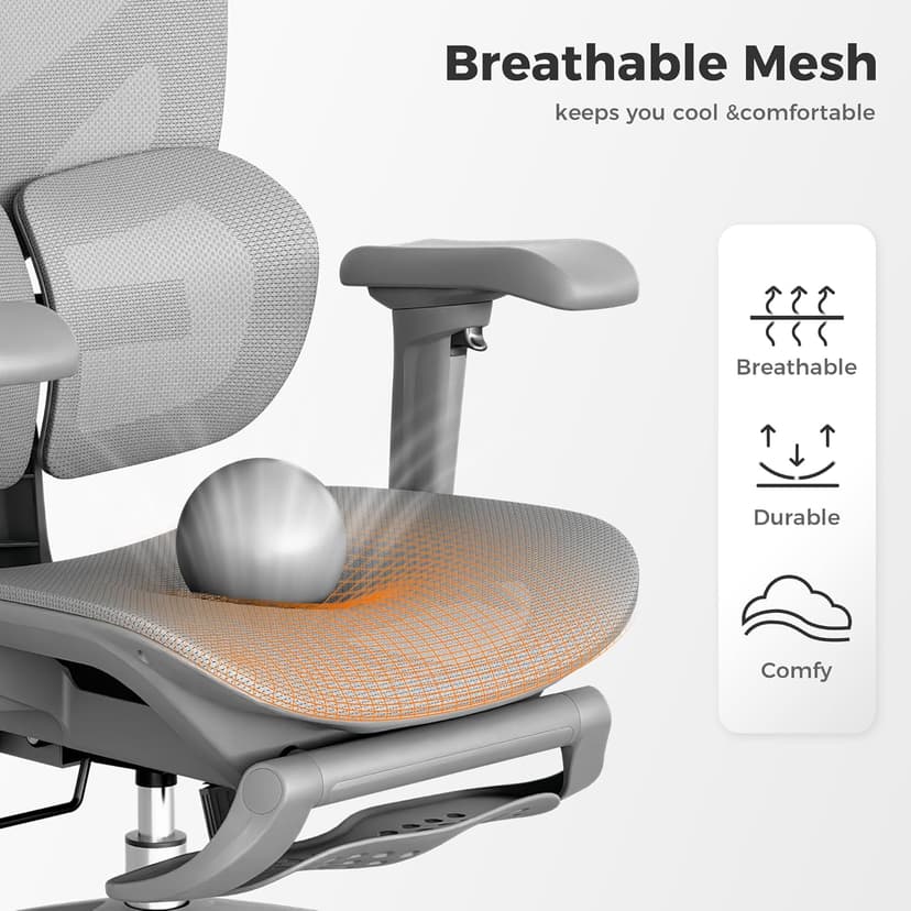 OTO Zenpex Ergonomic Mesh Office Chair, 1.96" Adjustable Seat Depth, Dynamic Lumbar Support, Extensible Footrest, Up to 300 lbs, 135° Recline Backrest for Home, Gaming & Executive Office