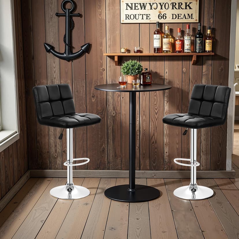 BestOffice Bar Stools Set of 2, Adjustable PU Leather Swivel Barstools, Modern Counter Stools with Back and Footrest, Counter Height Barstools for Bar, Kitchen and Dining Room