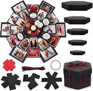 Koogel Explosion Gift Box, Handmade Exploding Photo Album Preassembled Surprise Picture Pop Up Love Box with Creative DIY Scrapbooking Accessories for Anniversary Birthday Wedding