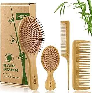 MRD Hair Brush Set, Natural Bamboo Comb Paddle Detangling Hairbrush, Wide-tooth and tail comb No Bristle, suit for Women Men and Kids Thick/Thin/Curly/Dry Hair Gift kit