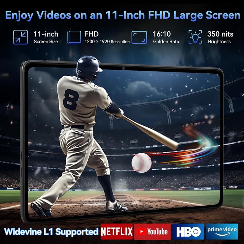 Tablet 2026 World's First Android 16 Tablet with Gemini AI, 11 Inch FHD Display, 24GB RAM 128GB ROM /2TB TF, T7250 CPU+13MP Camera, 8000mAh, Widevine L1, 2 in 1 Tablets with Keyboard Mouse Stylus