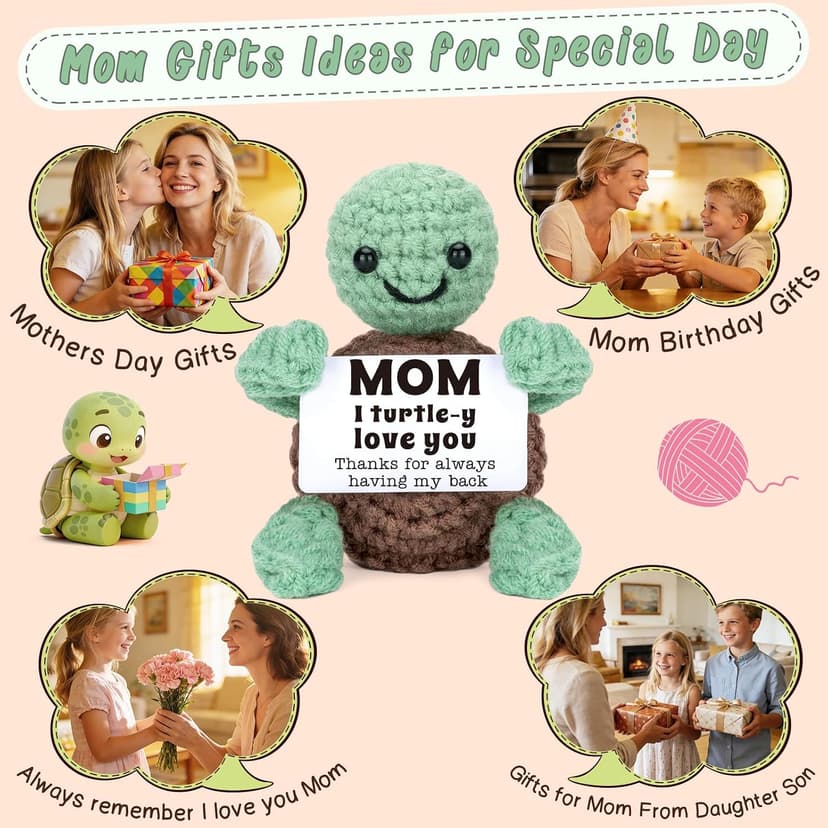 Christmas Birthday Gifts for Mom from Daughter Son, Mini Turtle Gifts for New Bonus Step Mom Mama Mother in Law, I Love You Cute Stuff Things Stocking Stuffers for Moms, Handmade Crochet Turtle Decor B0DF7K23VG