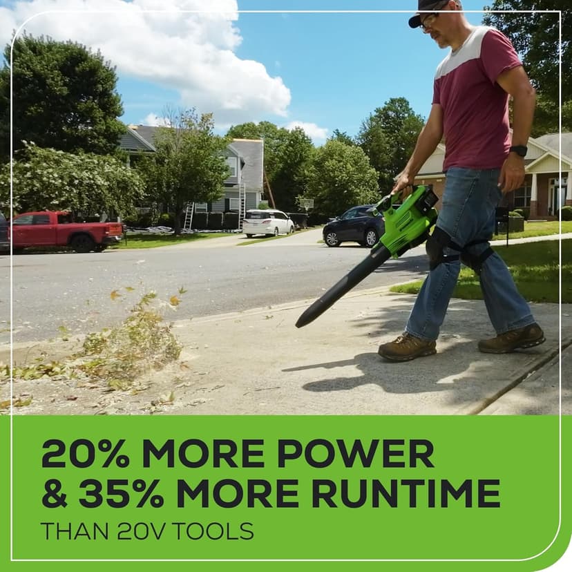Greenworks 48V (24V x 2) Cordless Brushless Leaf Blower/Vacuum (520 CFM / 240 MPH) with Bag, Powerful & Efficient for Yard Debris Cleanup, Includes (2) 4.0Ah Battery & Dual Port Charger