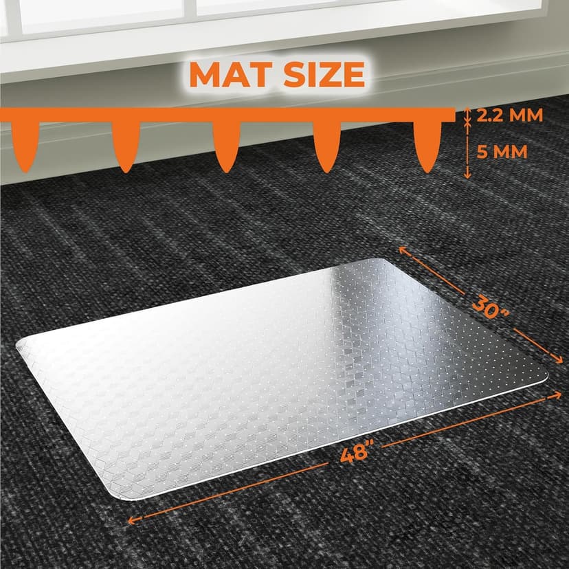 Office Chair Mat for Carpeted Floors, 48" x 30" Desk Chair Mat for Rolling Chairs on Low Pile Carpets, Easy Glide Floor Mat for Home, Gaming