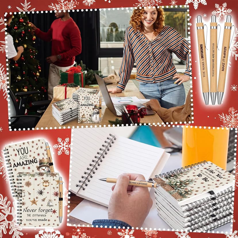 Gueevin 24 Pcs Christmas Employee Appreciation Gift Bulk Thank You Gift for Coworkers 12 Sets Xmas Inspirational Spiral Notebook and Bamboo Pens for Office Staff Team Volunteer Nurse Teacher(Snowman) B0H5BJXK8S