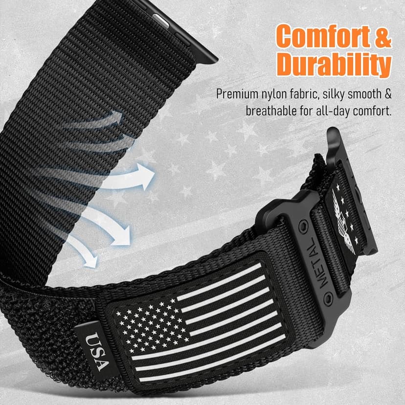 Rugged Nylon for Apple Watch Ultra 2/ Ultra 3 Band Series 11/10/9/8/7/6/5/4/3/SE iWatch Bands Men,Soft Woven Stars-Stripes Flag Wristbands Strap for Apple Watch Ultra 3/2/1 49mm 46mm 45mm 44mm 42mm