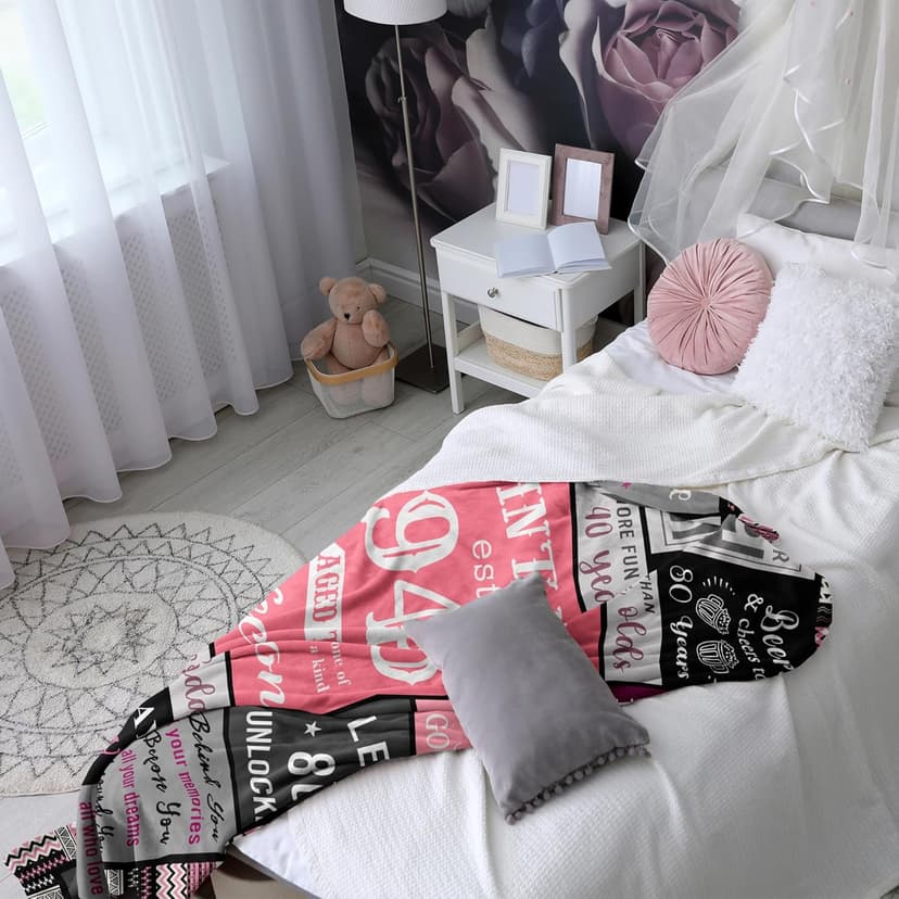 Ryubein 80th Birthday Gifts for Women, 80th Birthday Decorations for Women, 80 Year Old Birthday Gifts for Woman, Best Gifts for 80th Birthday, 1945 80th Birthday Blanket 50" X 60"