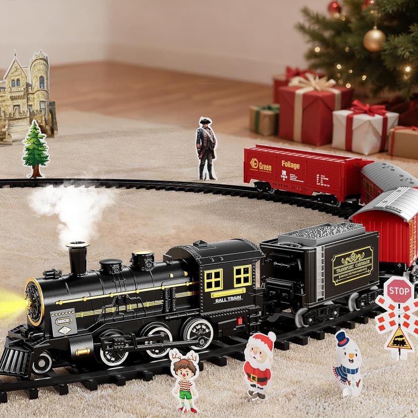 NIPLOOOW Train Set for Kids 4-8, Electric Train Toy with Realistic Sound, Lights and Smoke for Under Christmas Tree,Toddler Model Trains for 3 4 5 6 7 8 Years Old Kids Toys Gifts