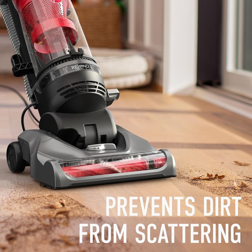 Hoover Rewind Pet Upright Bagless Vacuum Cleaner for Carpet and Hard Floors, Automatic Cord Rewind, Above Floor Cleaning Corded Vacuum Cleaners for Home Use, Gray